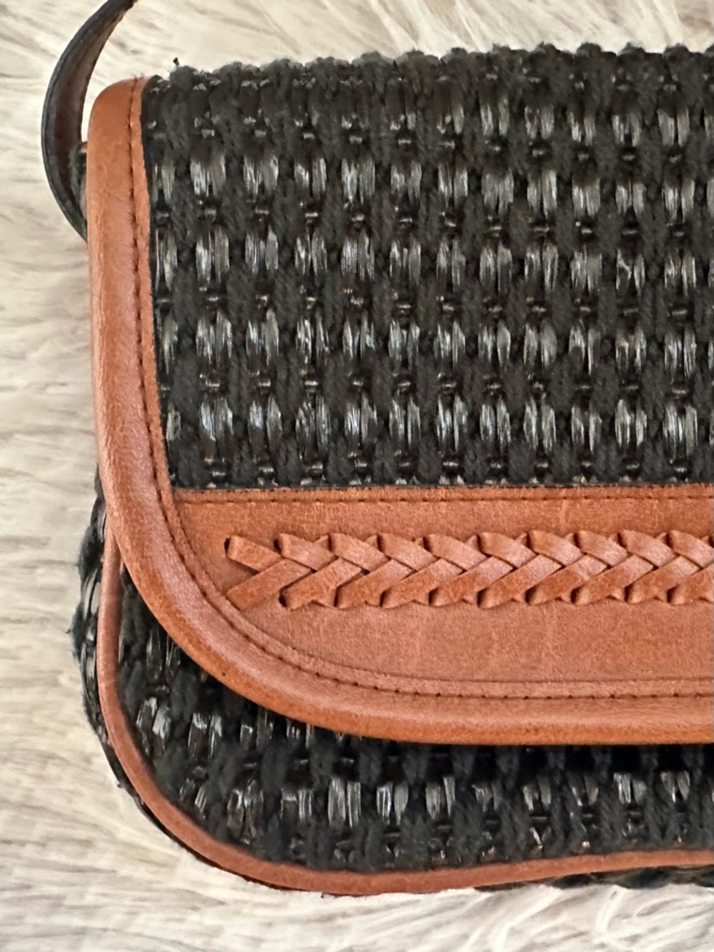 Amanda Smith Crossbody Bag in Black and Brown Woven Vegan Leather - Picture 12 of 12